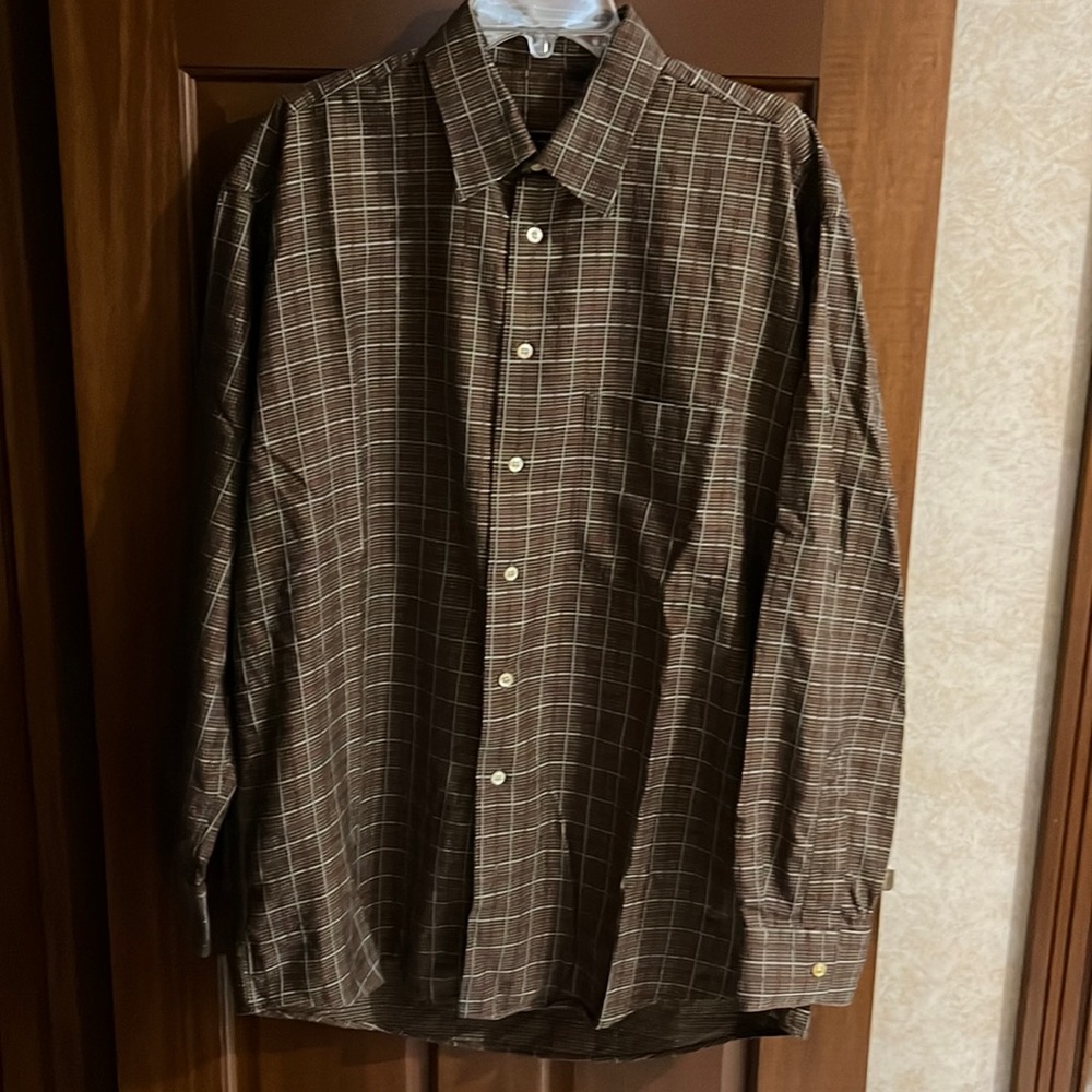 Burberry London Men’s L/S Plaid Shirt, Size Large, Brown/Red